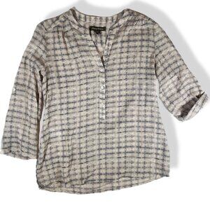 Tommy Bahama Womens Button-Front Blouse SZ S Beige Gray